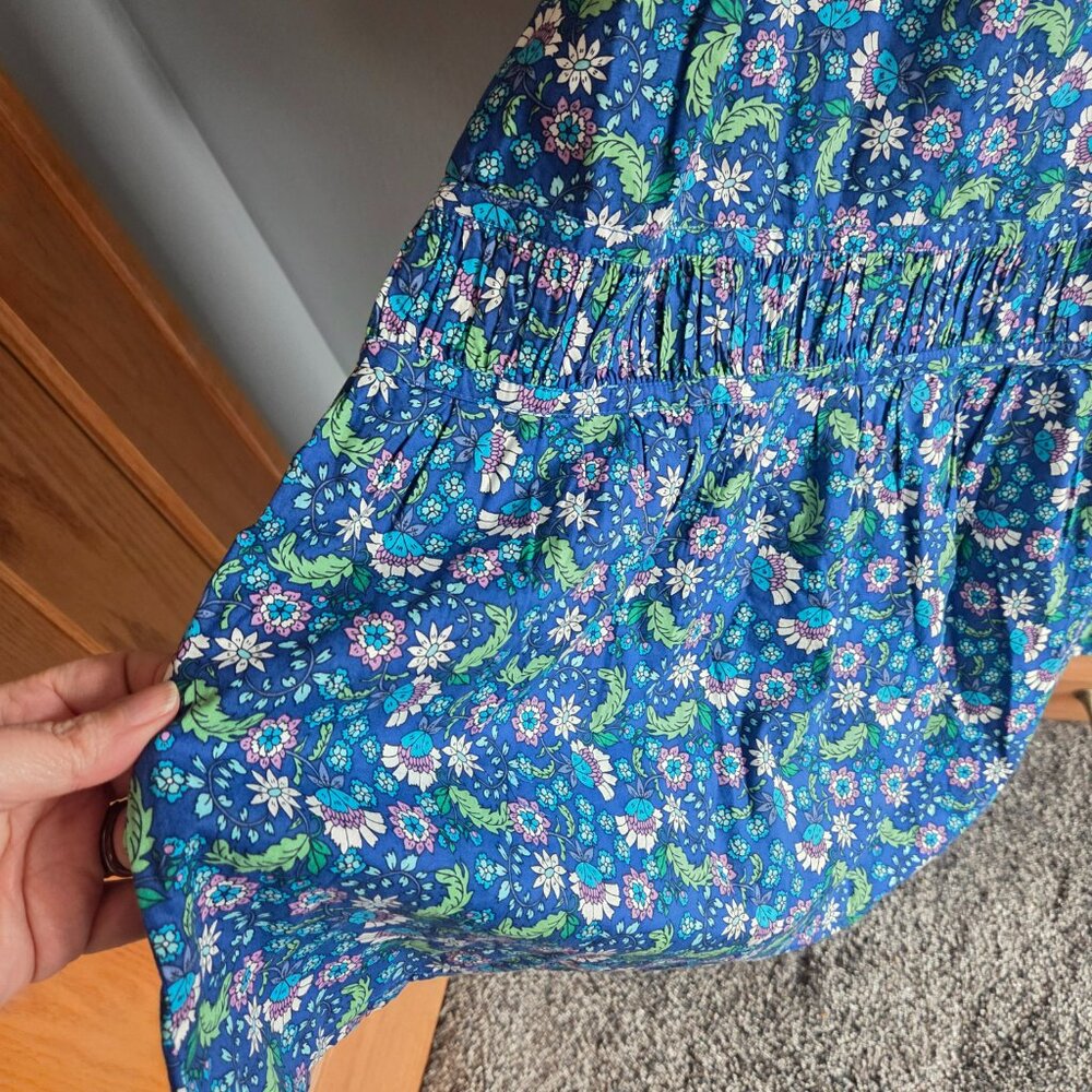 LOFT Blue Floral Shirred Flounce Maxi Dress 100% Cotton Sz XXS - Picture 6 of 9